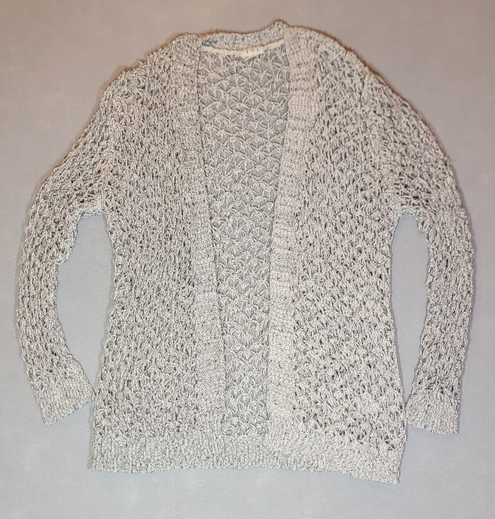 POL Black Cream Open Knit Crochet Open Front Cardigan M